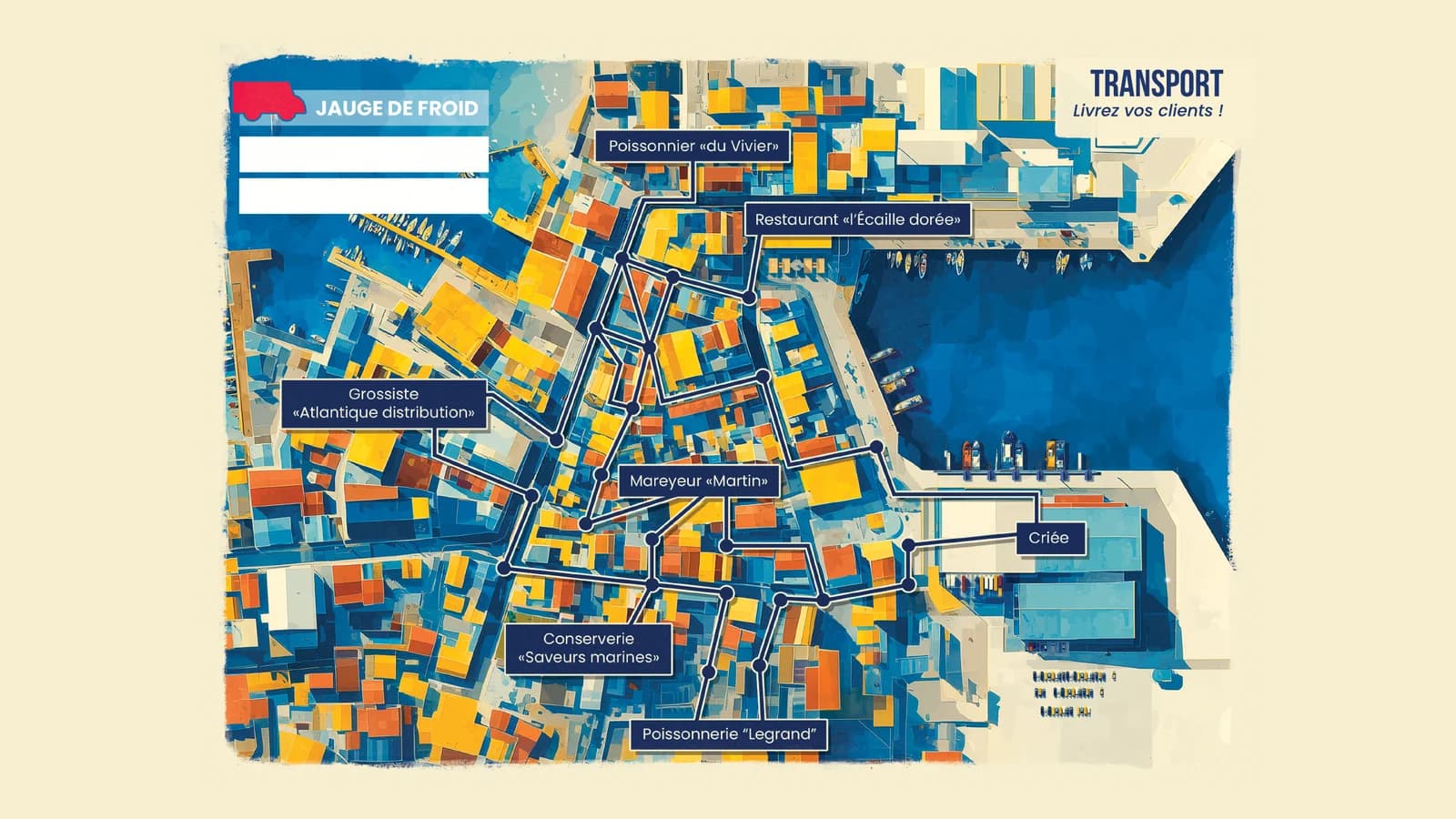 Le plateau Transport, l'un des six plateaux du jeu