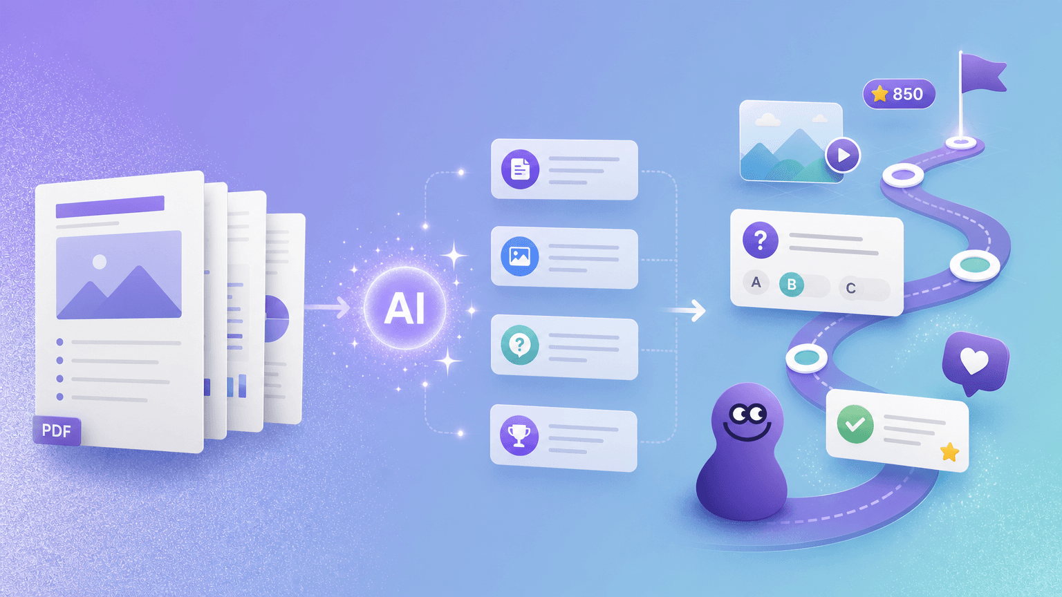 Illustration : l’IA transforme des supports de formation en parcours de jeu interactif.